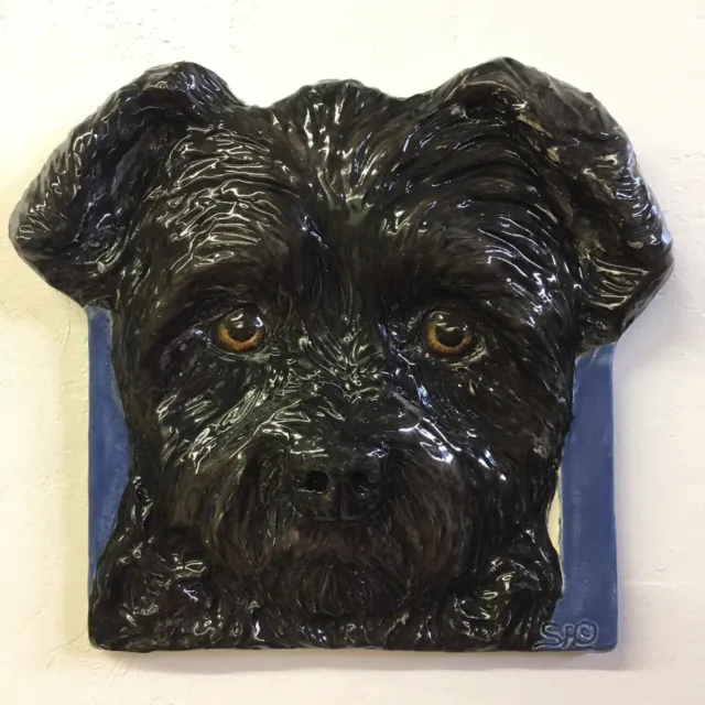 Affenpinscher Terrier Dog 3d Tile Handmade Pet Portrait by Sondra Alexander Art