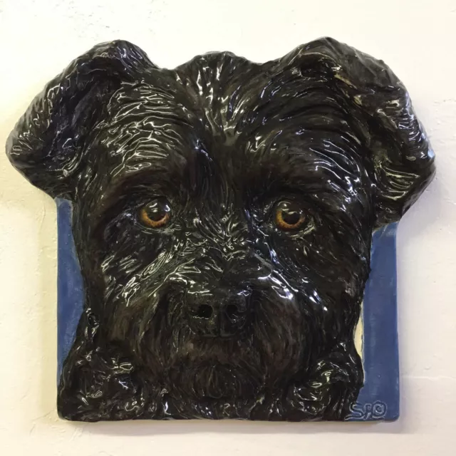 Affenpinscher Terrier Dog 3d Tile Handmade Pet Portrait by Sondra Alexander Art