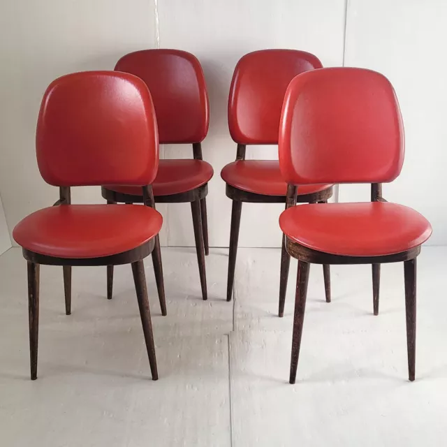 Suite De 4 Chaises Vintage 1960 Pegase Pour Baumann Acajou & Skai 60S 1960S