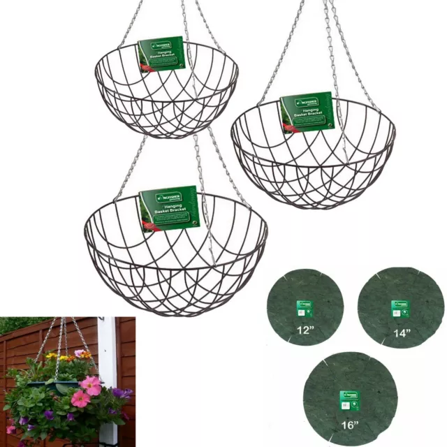 12" 14" 16" Hanging Round Flower Baskets Planter Decorative  Jute Basket Liners