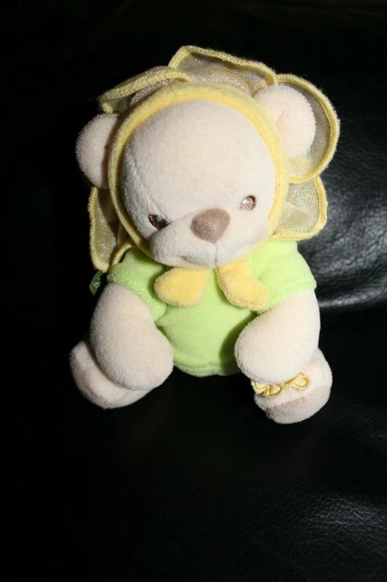 Doudou ours deguisé fleur jaune verte nature bearries FISHERPRICE grelot