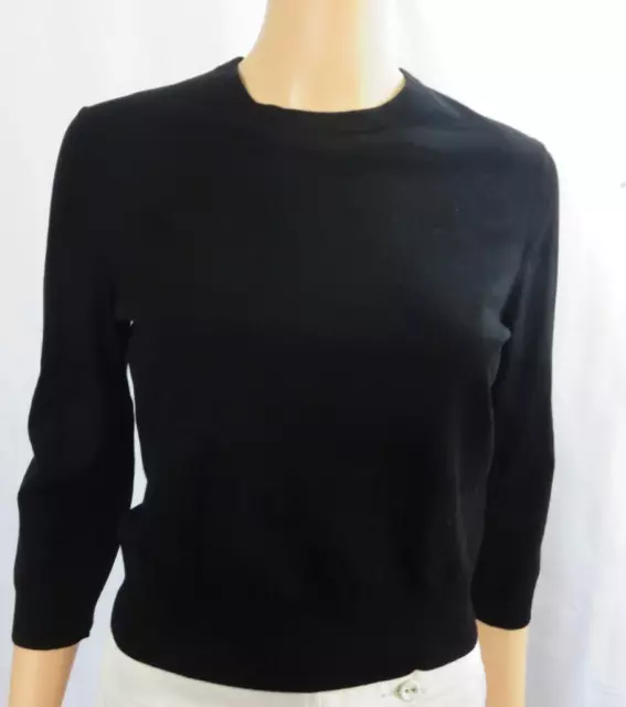 Michael Kors Collection Black Stretch Cropped 3/4 Sleeves Top Crew Neck.  SZ M