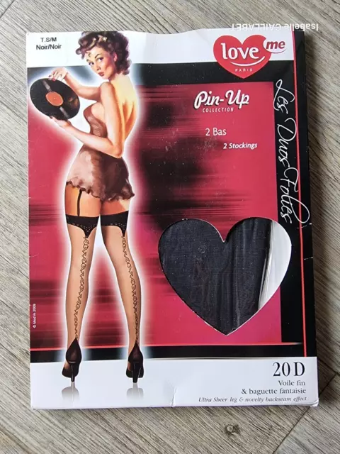 LOVE ME Collection Pin Up CAMELIA - BAS PJ VOILE FIN et BAGUETTE NOIR Taille S/M