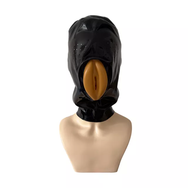 Latex Hood Back Zipper Rubber Mask with Vaginal Party Cosplay Outfit Fetish BDSM