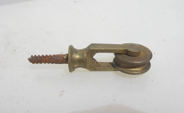 Victorian Brass Pulley Wheel Threaded Iron Rod Airer Block Antique Old Vintage