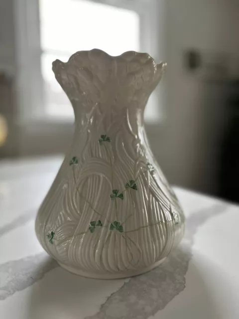 Vintage Large Belleek Ireland Shamrock Daisy. 9” Tall - Comes Original Box!