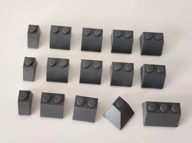 15 LEGO slope roof bricks: Dark bluish Grey: 3040 3039 3038 3045 gray pieces