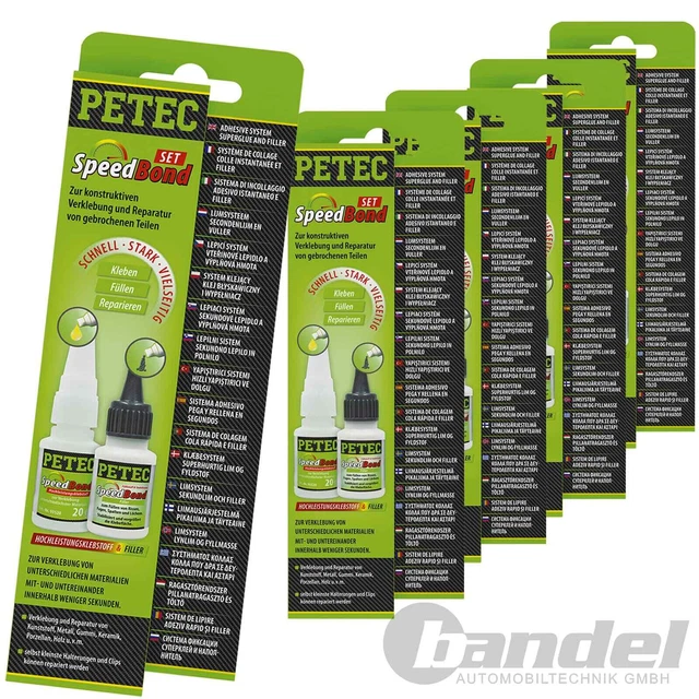 5x PETEC SPEED BOND SET ADESIVO AD ALTE PRESTAZIONI + FILLER SET RIPARAZIONE ADESIVO 93550