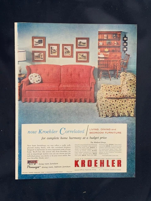 Magazine Ad* - 1957 - Kroehler Furniture - Medford - Colonialawful - (#2)
