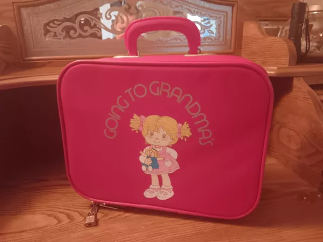 Vintage Mercury Girls Luggage GOING TO GRANDMA'S Red Suitcase, Zip Close w Lock