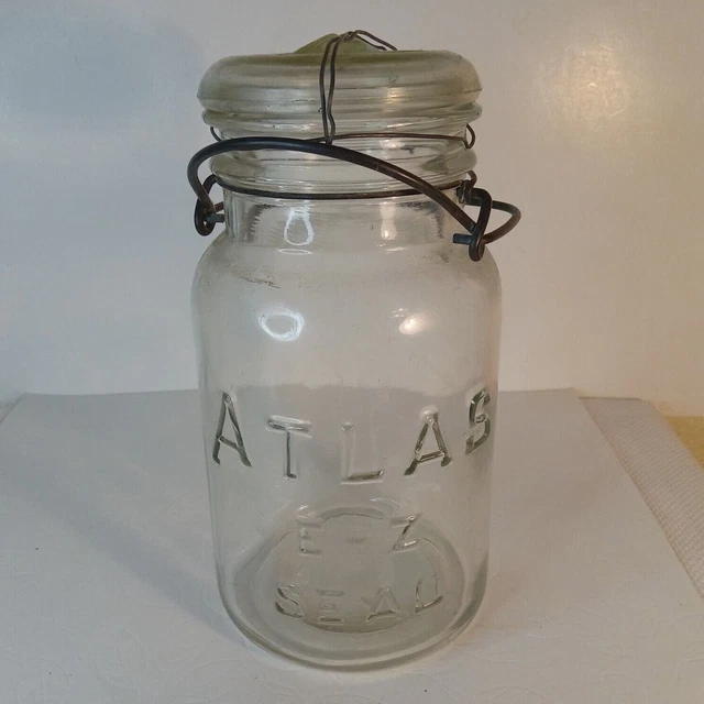 HAZEL ATLAS EZ Seal Clear Glass Canning Jar 1 Qt. Wire Bail & Glass