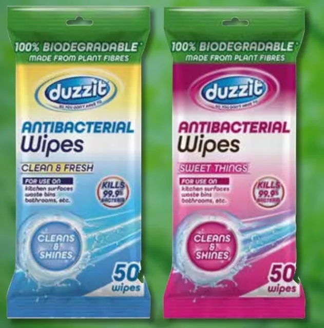 Eco-friendly Antibacterial Wipes, biodegradeable, made from plant fibres, 50 pk