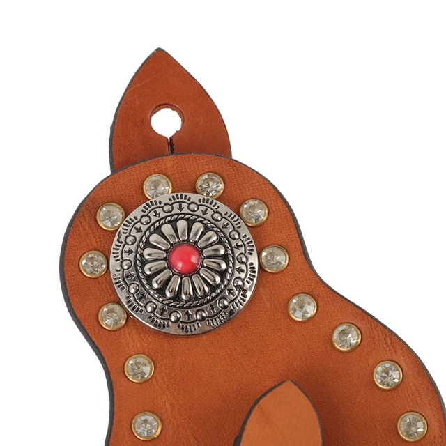 1 Pair Spur Straps Cow Leather And Rhinestone Retro Boot Straps With Buckle LT