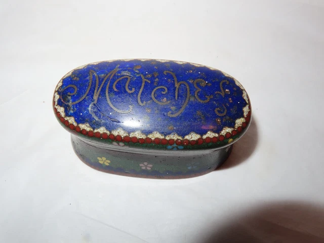 Antique Japanese Brass Cloisonné Box Match Safe Holder & Striker~Signed