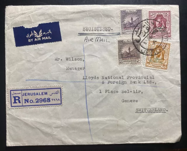 1950 Jerusalem Palestine Trans Jordan Airmail Cover To Geneva Switzerland