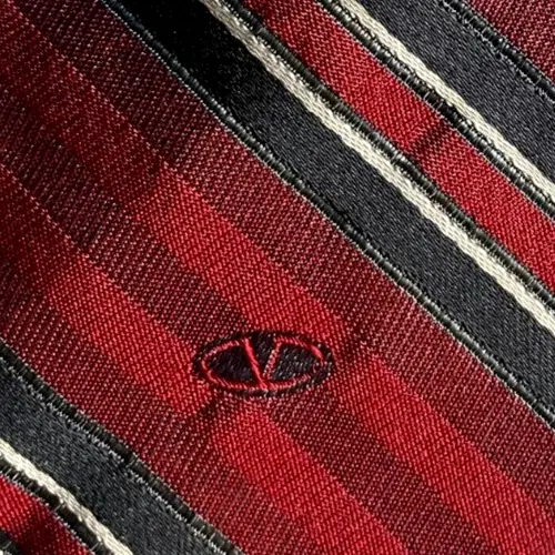 Red Gray Striped VALENTINO Silk LOGO Tie Italy