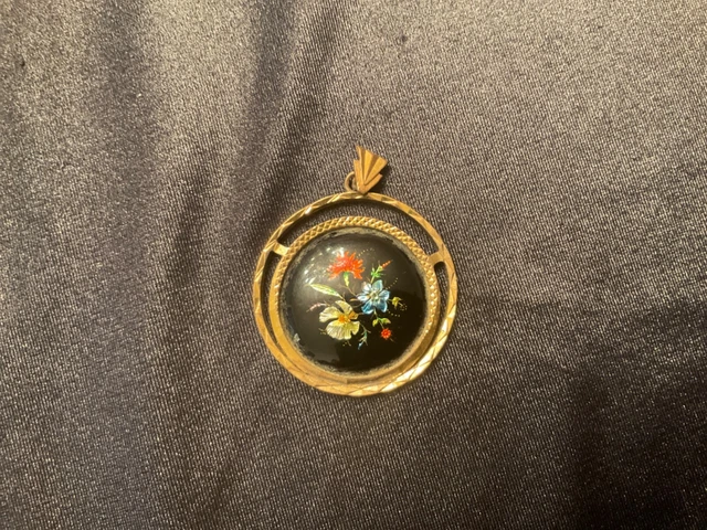 Boucles D'oreilles Rétro Demi-anneaux Or Avec émail Fleuri - Occasion En Très Bon état