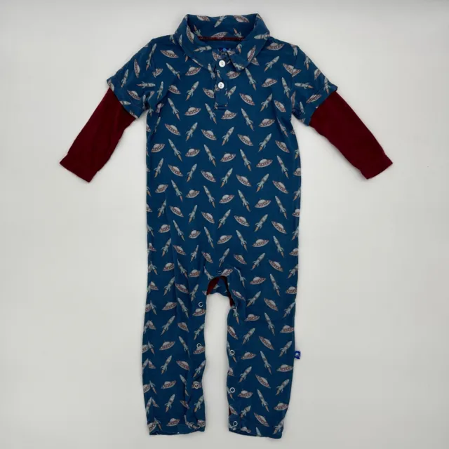 KICKEE PANTS Space Ship Coverall Romper Size 12-18 Months