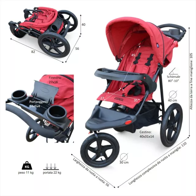 REBEL Silla de paseo cochecito carrito para niño y bebé 3 ruedas carro coche 2