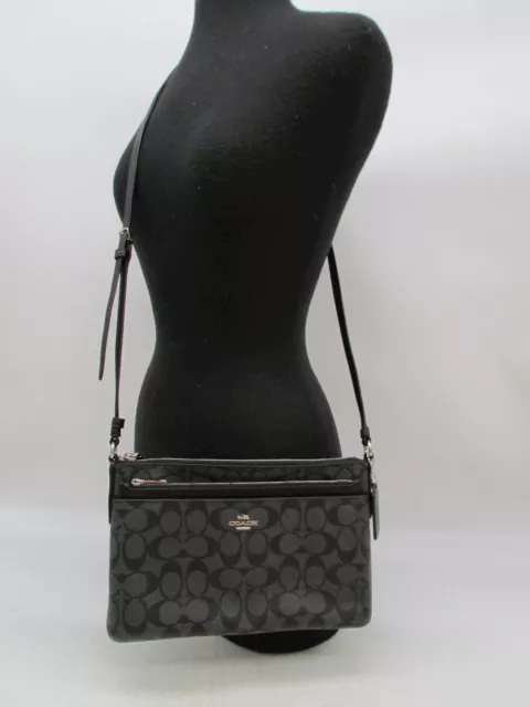 Coach East West Pop Black Coated Canvas Crossbody Handbag Purse