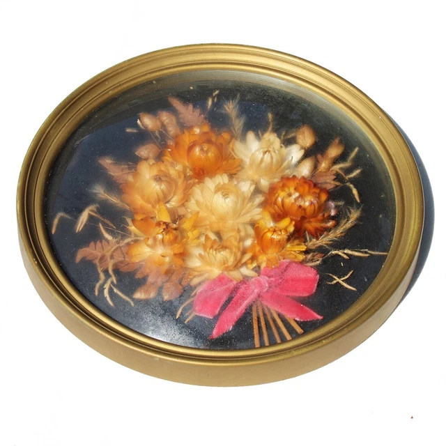 Pendentif Médaillon Vintage Avec Fleurs Séchées Mimosas Sous Verre - Bijou Ancien