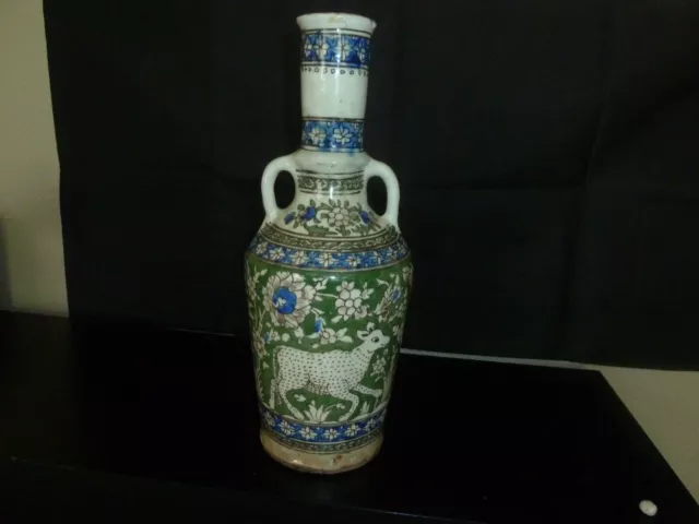 Antique Persian Glazed Pottery Vase, Hand Painted. 12" Inches tall. NO RESERVE