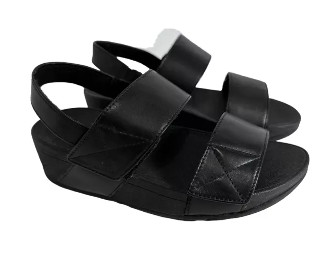 Fit Flop size 5 women's back strap LULU sandal black leather wedge adjustable