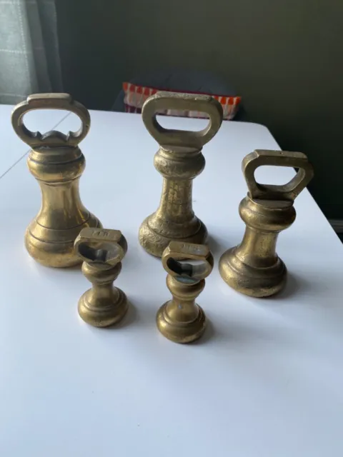 Set Of 5 Brass Bell Weights Victorian
