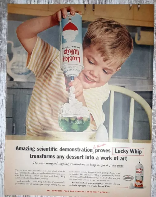 1961 Lucky Whip Vintage Print Ad Whipped Cream Dessert Topping Little Boy Jell-O