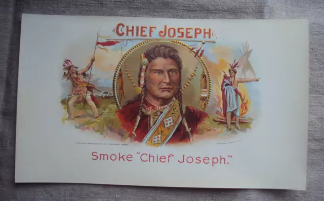 Cigar Box Inner Embossed Label Indian Chief Joseph Native American Breneiser