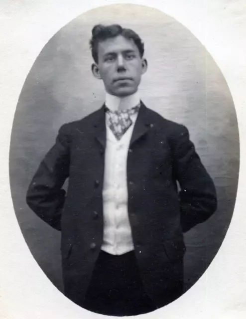 K17 Vtg Photo FORMAL ASCOT HIGH COLLAR MAN PORTRAIT, Early 1900's