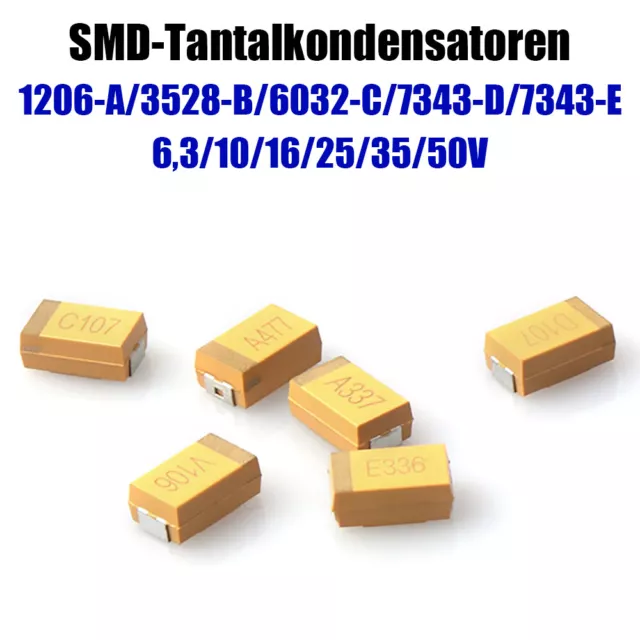 1Stck 6,3V 10V 16V 25V 35V 50V A B C D Typ SMD Chip Tantal Kondensator 10-470 UF