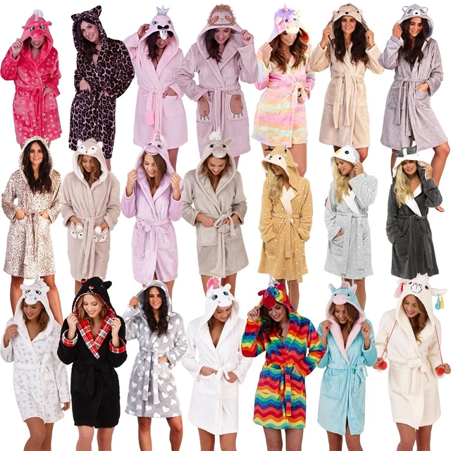 ladies novelty dressing gown WOMENS FLEECE Robe With Hood £19.95 Satin convertible dress