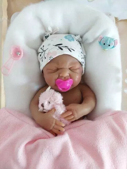 7" Reborn Mini Newborn Girl Doll 100% Full Body Silicone Dark Skin 3D W/ gifts