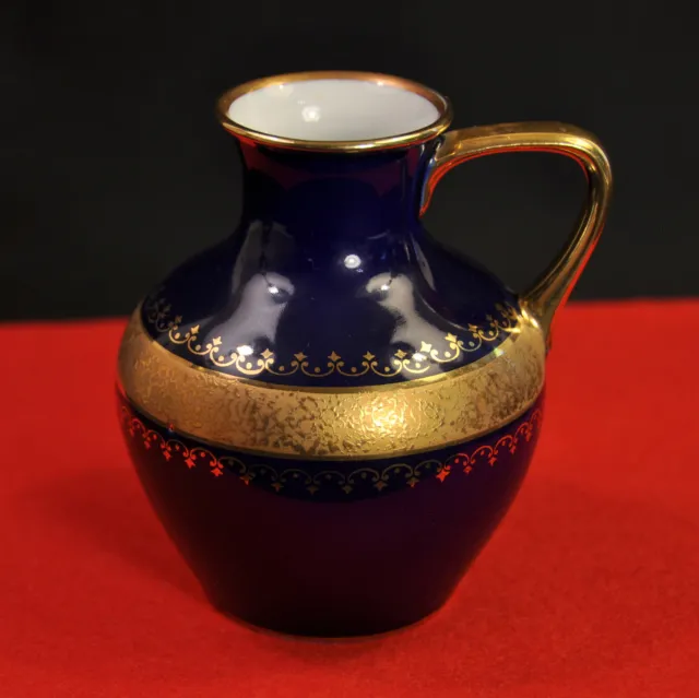Royal Porzellan Bavaria KPM Vase Hand Made Cobalt w/Encrusted Gold 1950-1980