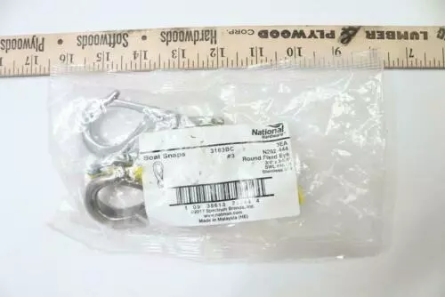 (3-Pk) National Hardware Boat Snap Fixed Eye Stainless Steel 3/4" x 3-5/8" OAL