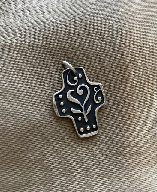JAMES AVERY STERLING Silver Cross Flower Heart Pendant Retired Piece