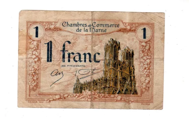 FRANCE CHAMBRE DE COMMERCE DE LA MARNE 1 Franc 1920 BILLET DE NÉCESSITE