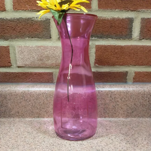 Retro Pink Circle Glass Embossed Country Style Carafe/Vase Vintage-NWOB-90's