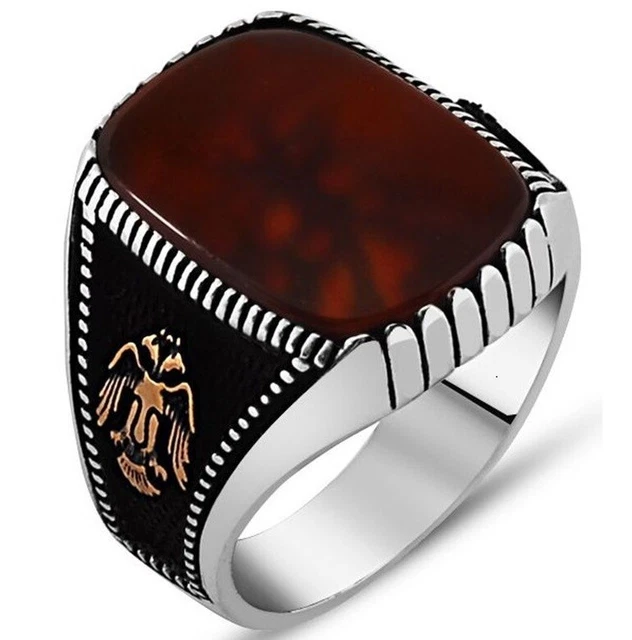 Chevalière Homme Argent Massif 925 - Zircon Ovale Rouge - Taille 58 à 70