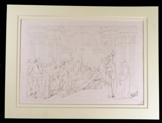 Medieval Knight Royal Palace Castle of Indolence Poem Antique Engraving 1845