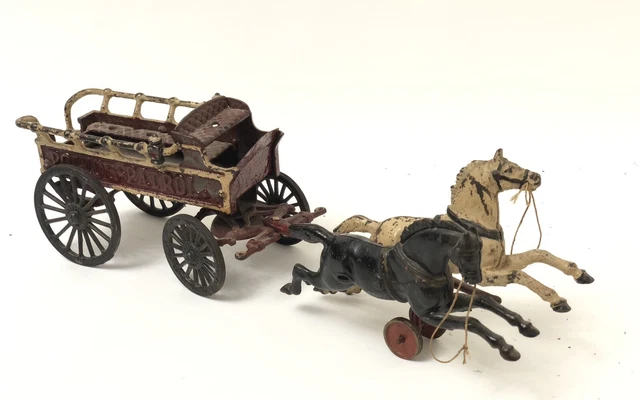 Antique Kenton Cast Iron Horse Drawn Police Patrol Wagon 20 Inches