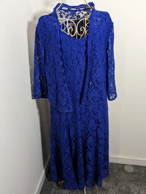 Abito Occasione Sposa Madre 18 Pizzo Blu Bolero Sera Matrimonio Elastico