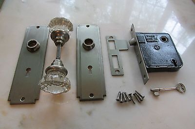 Vintage Door Knobs Nickel With Glass Knobs New 1940 Big Mechanism & Skeleton Key
