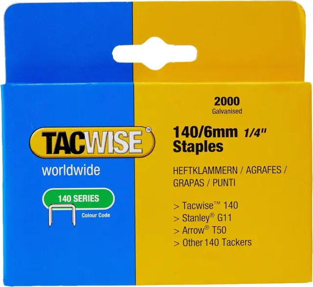 Tacwise 0345 Tipo 140/6 mm Carrelli zincati resistenti, confezione da 2.000