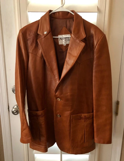 Remy Vintage Brown Cognac Two Button Leather Fashion Jacket Men's Size 40