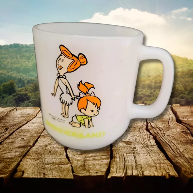 Vintage 1980 Canada's Wonderland Wilma and Pebbles Flintstone Mug Hanna Barbera