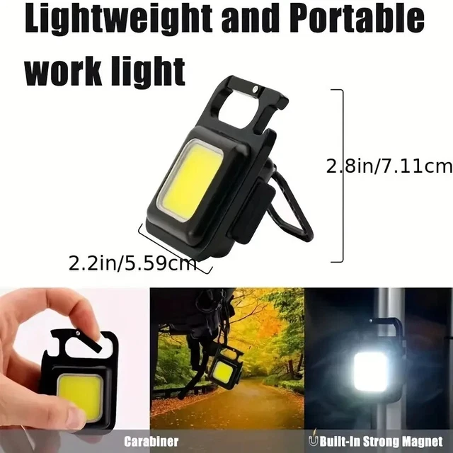 4pcs Mini LED Flashlight COB Work Light 800LM USB Rechargeable Keychain Lamp US 3