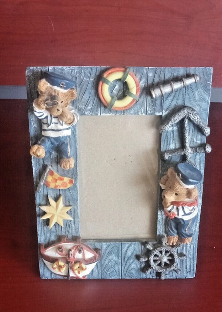 Vintage Porcelain Sailor Bears Photo Frame 8"x6" Wooden Shape Photo 5"x3"