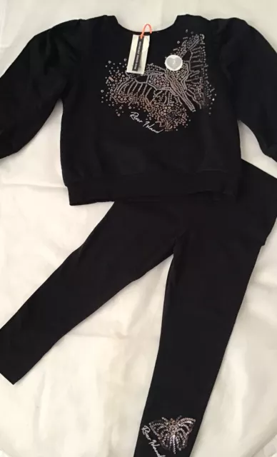 Set felpa a farfalla River Island mini ragazze età 3-4 anni paillettes nera nuova con etichette